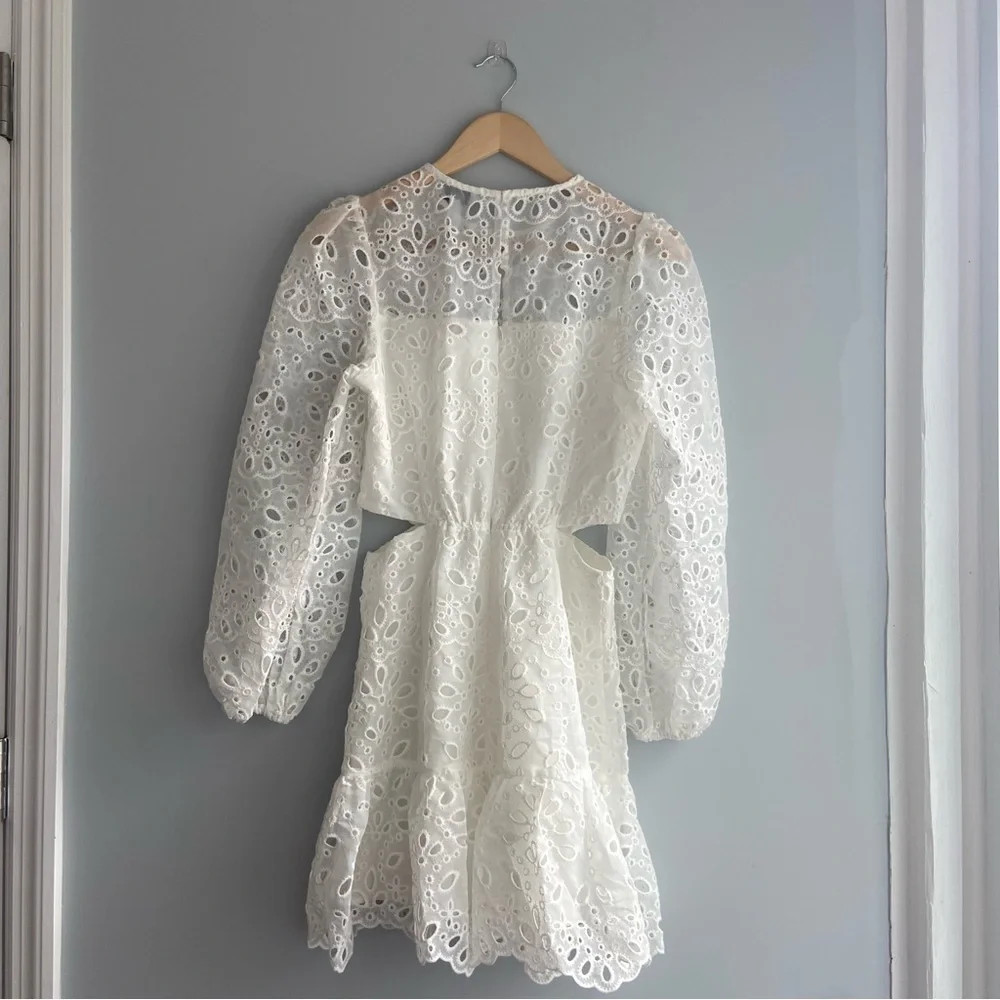 Lucy Paris Faith Cut Out White Eyelet Lace Mini Dress - Picture 11 of 12